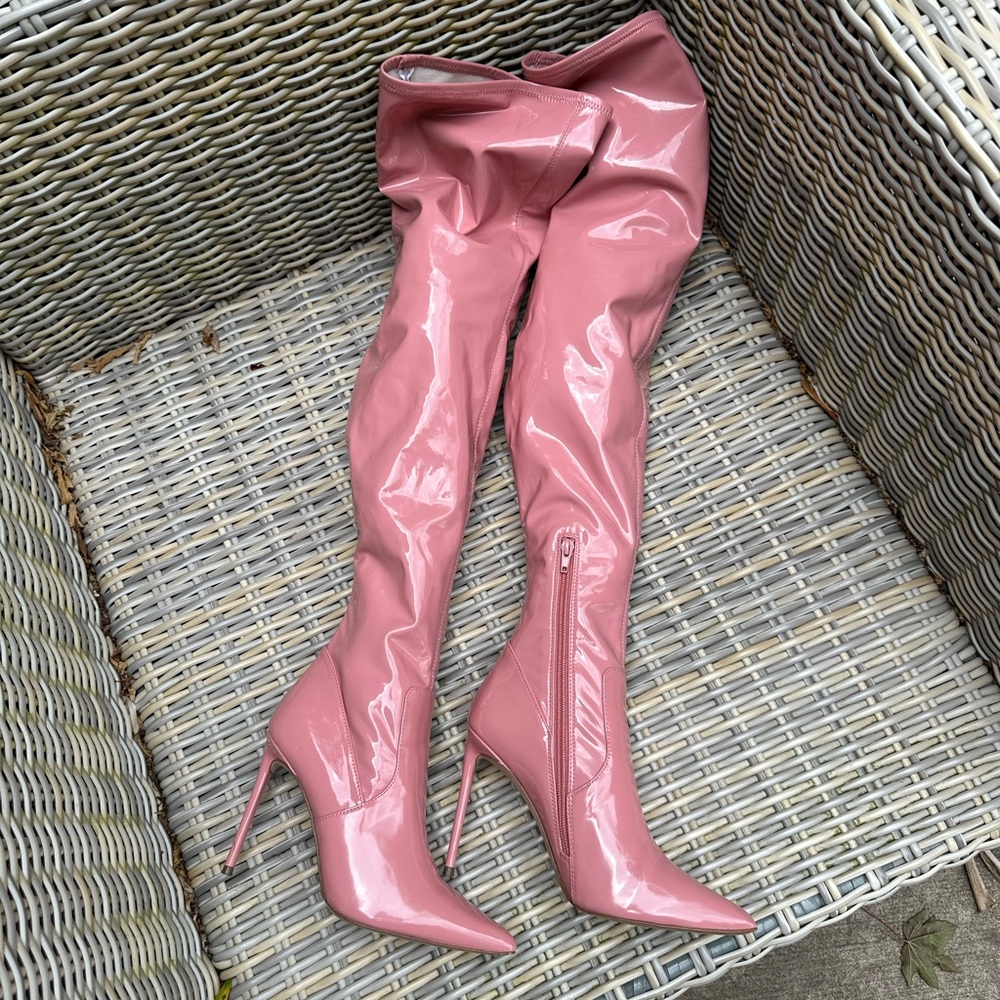 Steve Madden Vava Pink OTK Boots 7.5 38 Patent Barbie Bubblegum Thigh